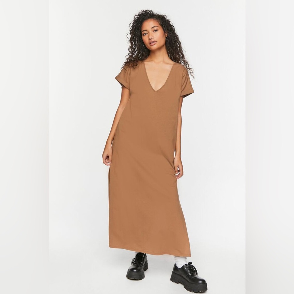 V Neck Side Slit Maxi Dress with Pockets